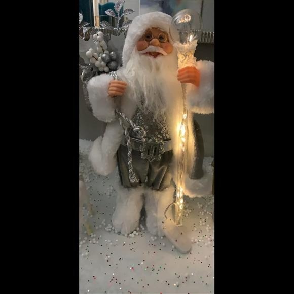 Christmas 13.8 inches Santa Claus Figurines with Lighting Walking Stick - Picture 5 of 11